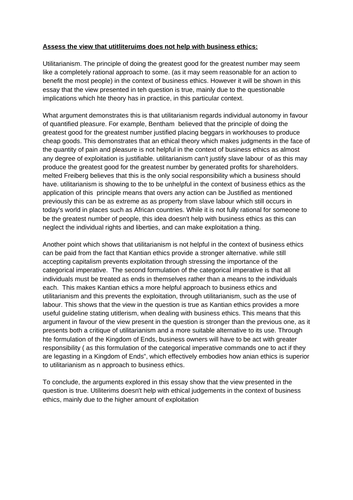 Utilitarianism A* Essay