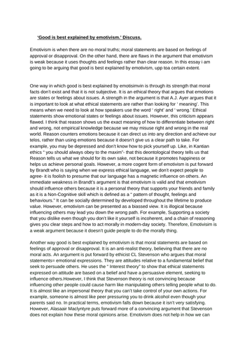 Meta Ethics A* Essay 2