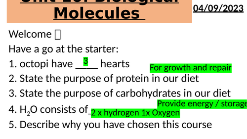 BTEC Applied Science: Unit 10 Biological Molecules Intro, Monomers & Polymers