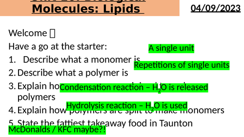 BTEC Applied Science: Unit 10: Lipids