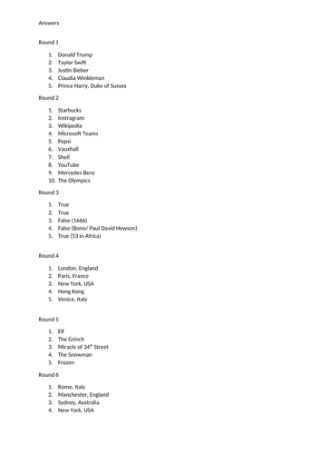 End of Year Christmas Festive 2023 Quiz