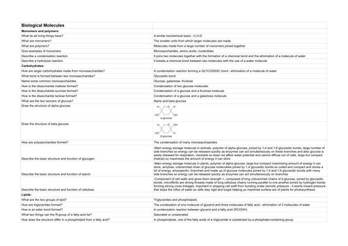 AQA A-Level Biology - Topics 1-4 - Question and Answer