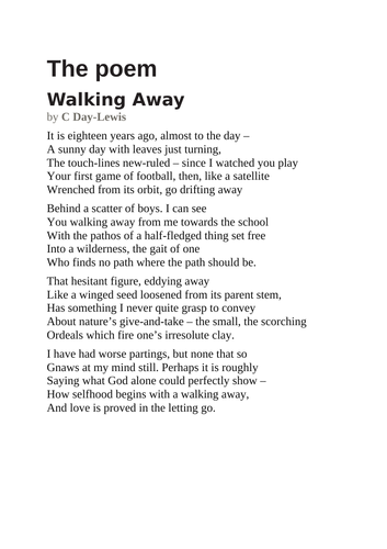 Walking Away - Cecil Day-Lewis - Written analysis lesson based on GCSE style question