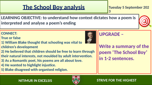 The School Boy - William Blake Analysis - 2 lessons