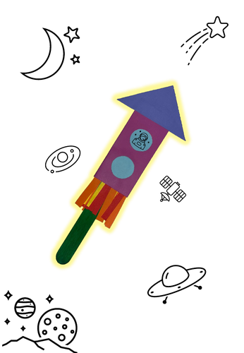 Arts and Crafts - Easy Rocket - Detailed Picture Instructions - Cut and Stick Skills - Space Theme