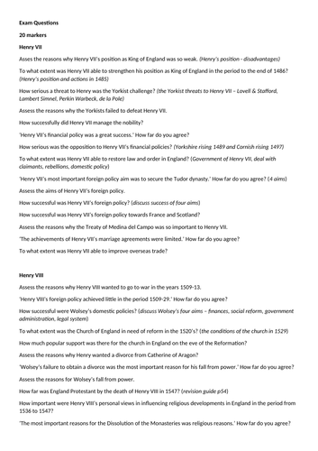 HENRY VIII 1509-1547 NOTES (A Level  OCR History)