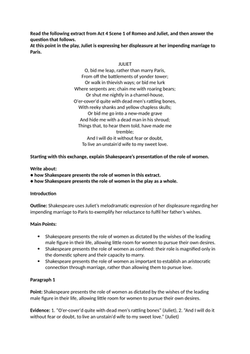Romeo and Juliet Essay Plans GCSE English Literature (Characters and Themes)