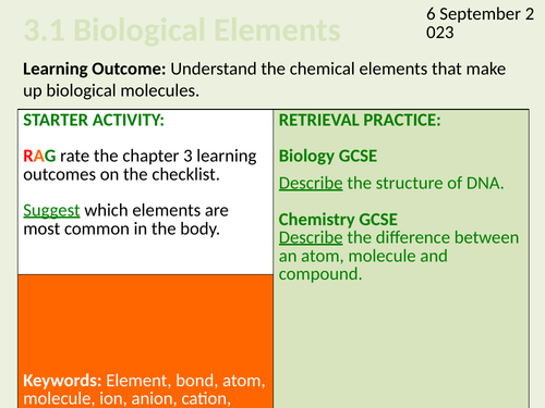 OCR Biology A- 3.1 Biological Elements