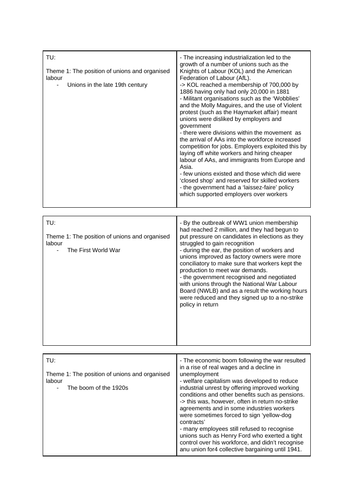 Trade union revision cards for OCR A level History (Civil Rights in the USA)
