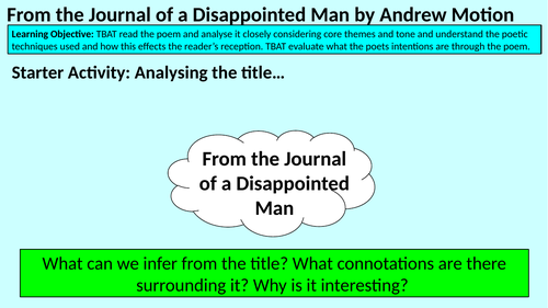 From the Journal of a Disappointed Man A Level  Lesson