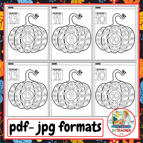 Fall pumpkin activities - worksheets | autumn find and color numbers activities