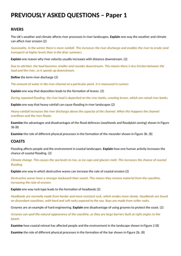 GCSE Edexcel A - Paper 1 model answers