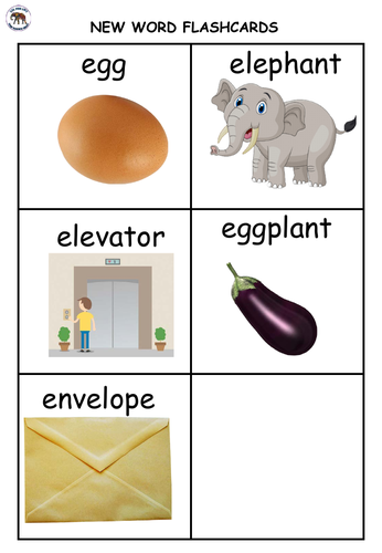 LOW BEGINNER ALPHABET LESSON 5 LETTER E FLASHCARDS