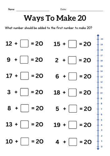 Ways to make the number 20 - ways to make 20 activity worksheet