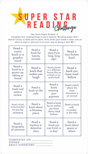Reading Challenge Bingo