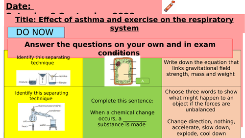 KS3  - Effect of asthma and exercise on the respiratory system