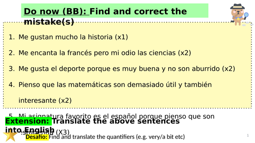Aprender cómo decir la hora, entender el horario del colegio y repasar las asignaturas