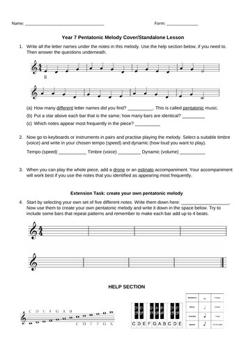 Pentatonic Melody Cover Lesson for Year 7 or 8