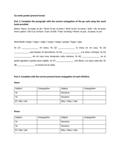 Go verbs packet (present tense)