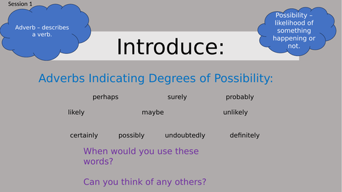Year 5 - Adverbs and Modals to show degrees of possibility