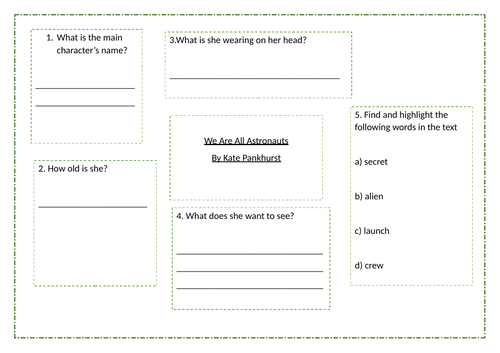 We Are All Astronauts By Kate Pankhurst reading comprehension questions mat