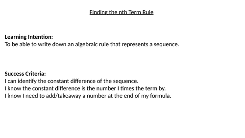 Finding the nth Term Rule