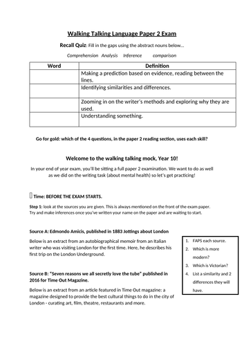 AQA English Language Paper 2 Walking Talking Mock Booklet- Underground and trains