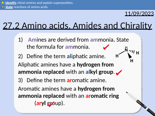 A level Chemistry: Amino acids, Amides and Chirality