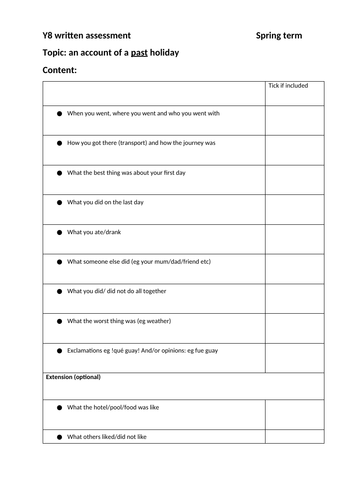 VIVA 2 Holidays Written Assessment