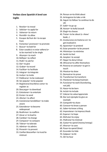 KEY VERBS SPANISH A LEVEL (all exam boards)