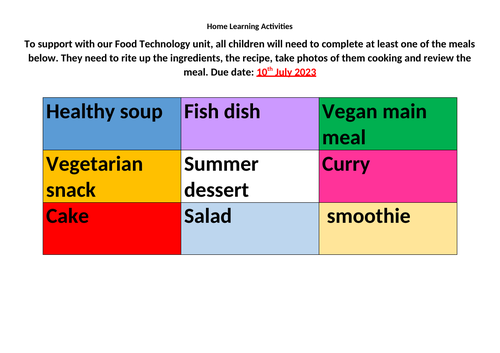 Homework Grid - Home Learning Activities