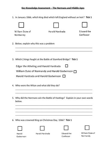 Norman Conquest and Middle Ages Assessment