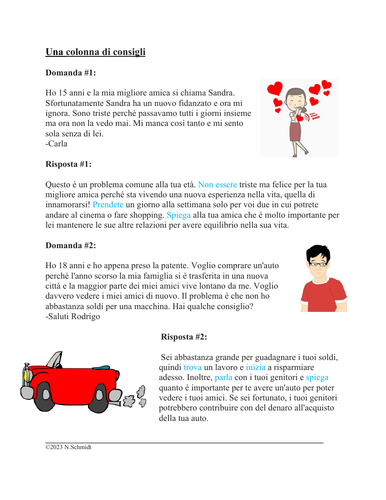 Italian Informal Command Forms Advice Column Reading (Italiano/lettura)