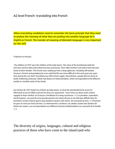 WJEC A LEVEL TRANSLATIONS WITH ANSWERS PROVIDED