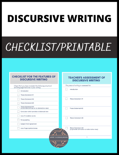 Discursive Writing - Checklist and  Assessment Sheet