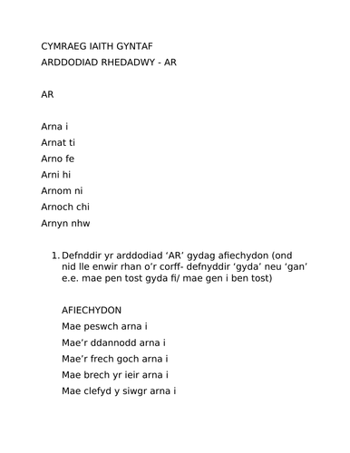 Cymraeg Iaith Gyntaf Blwyddyn 6: Arddodiaid Rhedadawy