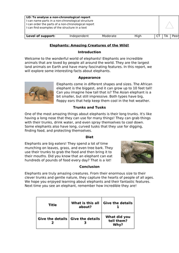 LKS2 Non-Chronological Report Sequence of Lessons