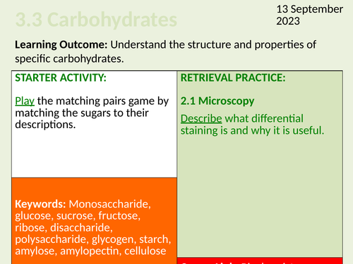 OCR Biology A- 3.3 Carbohydrates