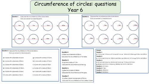 Circumference of circle with answers
