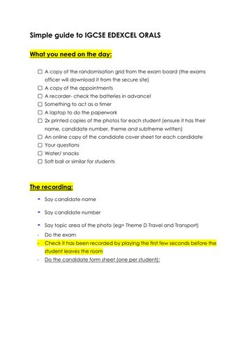 IGCSE EDEXCEL ORALS (Spanish)- teacher guide