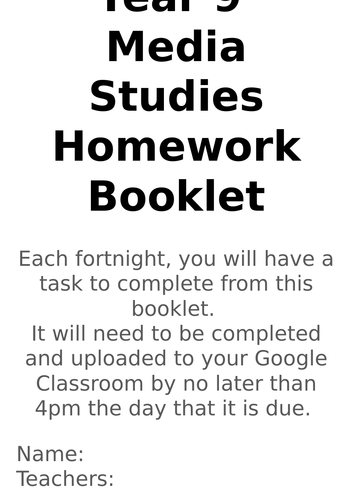 GCSE Media Studies Homework Booklets