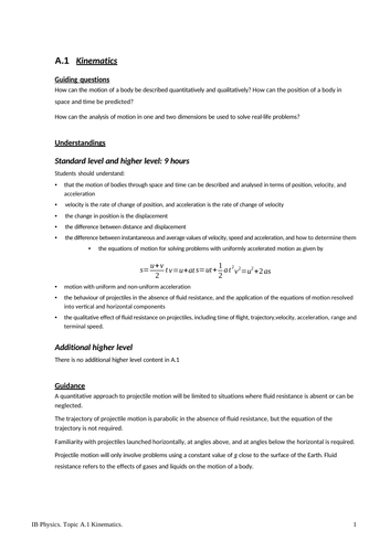 2023/2025 IB PHYSICS SL/HL Topic A.1 A.2 A.3 A.4 A.5 (UPDATED) with solutions