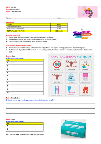 Contraception _PSHE_Year 10