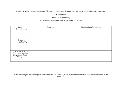 Edexcel 1H10/B4 - L6 - Puritan challenge to Elizabeth's religious settlement