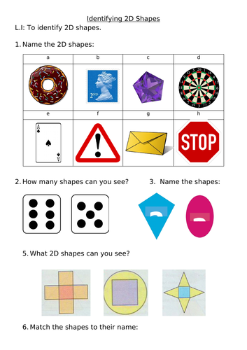 Identifying 2D Shape Differentiated Worksheets