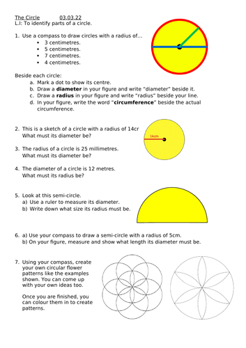 Parts of a Circle Worksheet