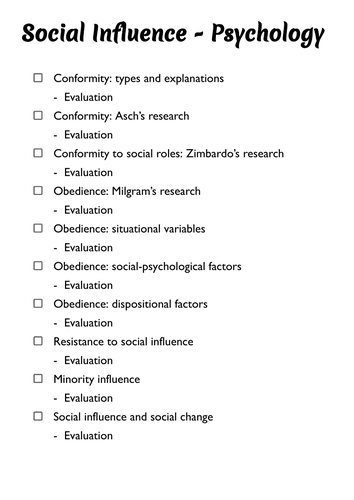 Psychology AQA Paper 1 checklists
