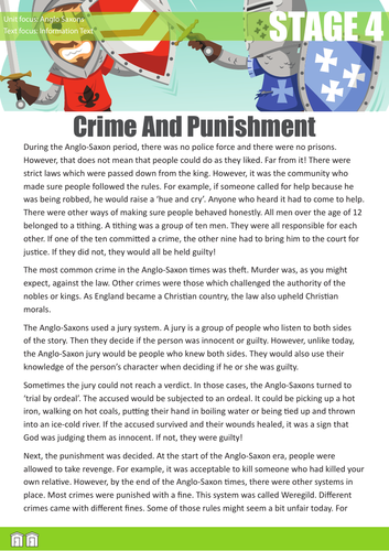 Anglo Saxons Crime and Punishment Reading Comprehension Lesson KS2