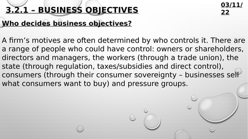Microeconomics - Business Objectives - Edexcel Theme 3