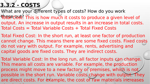 Microeconomics Costs - Edexcel Theme 3